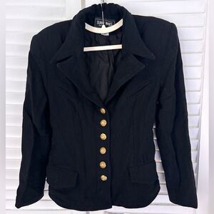 Vintage Black Wool Blazer / Jacket with Gold Buttons by Sunny Names